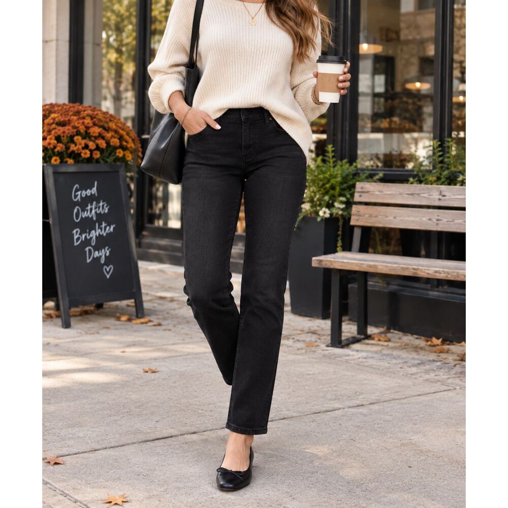 Apt. 9 Black Stretch Straight Leg Jeans Size 2 NWT Pull On Mid Rise
